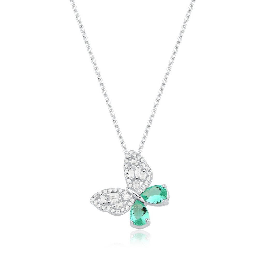 Colar Feminino de Prata 925 Borboleta Cravejada