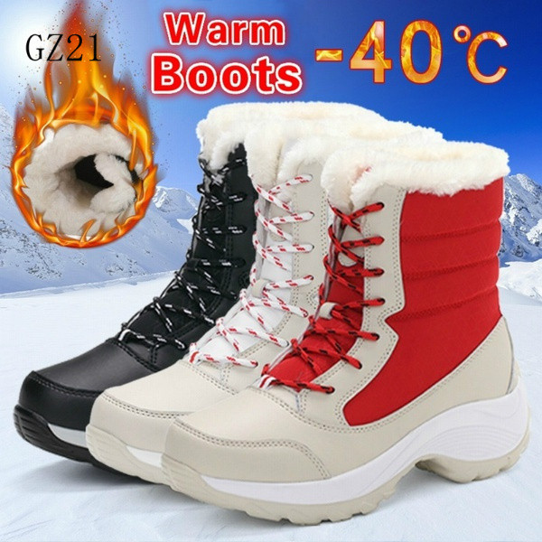 Botas de neve quentes para o inverno, com sola grossa e plataforma, botas impermeáveis de cano curto para mulher, modelo