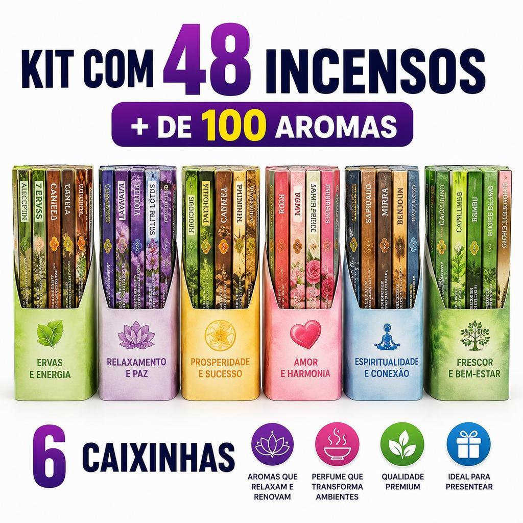 Imagem Incenso Hindus Kit 6 Caixinha 48 Varetas Aromas Sortidos Aromático