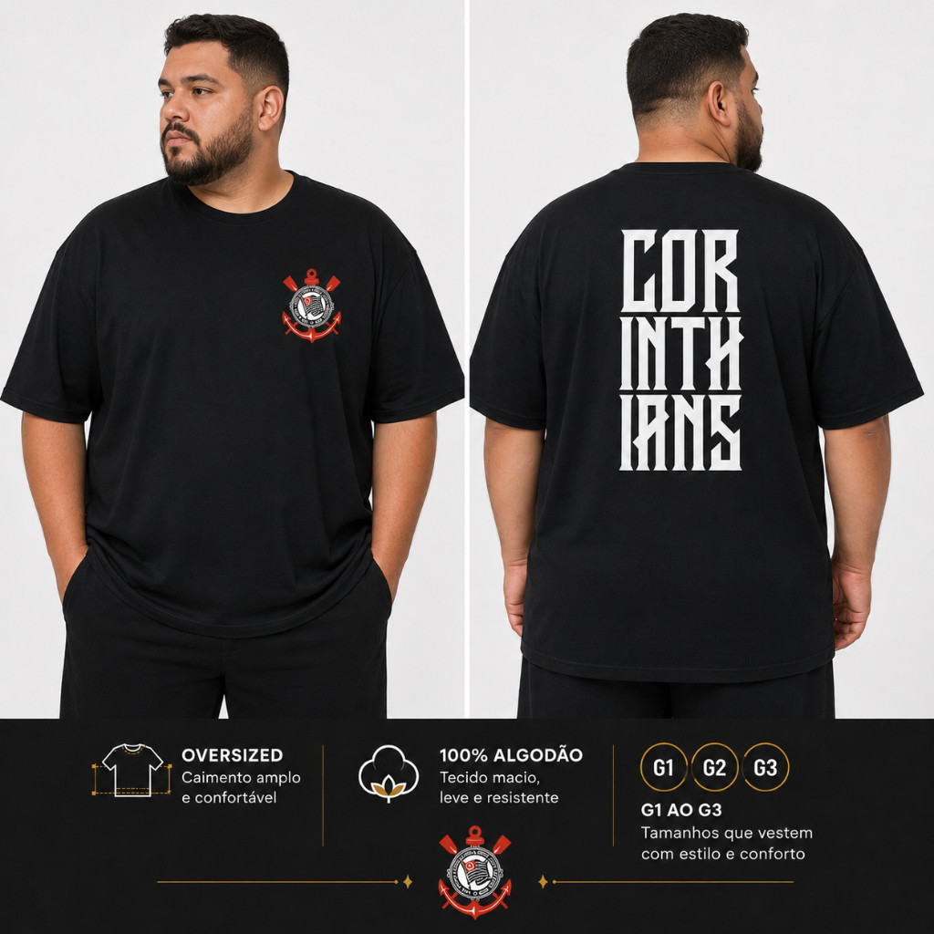 🏆 Camiseta Corinthians Oversized Unissex 100% Algodão Camisa Time Masculina Feminina Streetwear Casual Premium águia 🦅