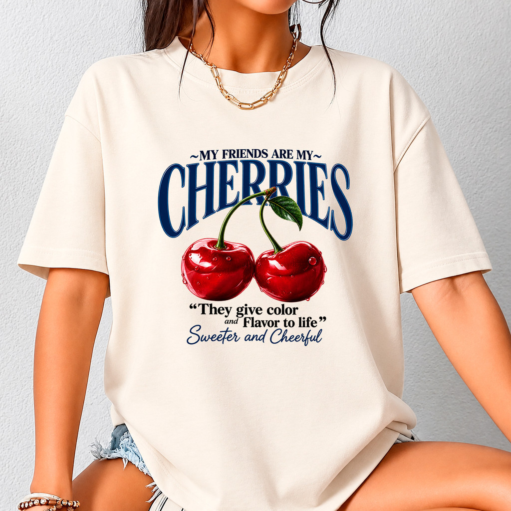 Camiseta Feminina Cerejas Vintage T-Shirt Estampada Casual Moderna Estilosa Confortável Moda Feminina Fashion
