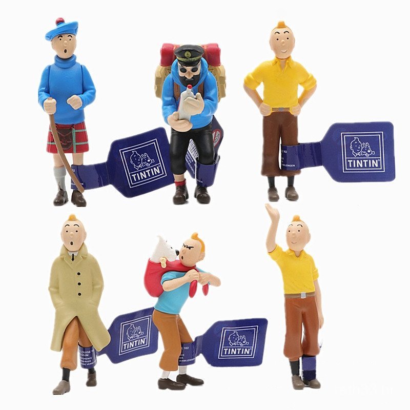 6 peças/conjunto, Georges Remi, as Aventuras de Tintin, figura de Milou, Archibald Haddock, versão Q, figuras de ação em