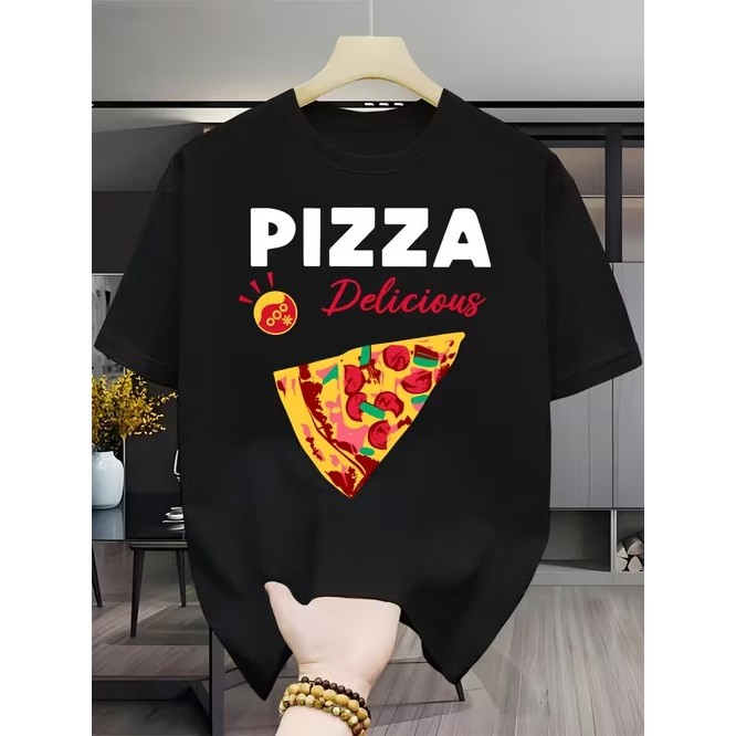 Camiseta Manga Curta Estampada de Pizza Divertida Confortável Estilosa Moderna para Moda Casual Tendência Verão