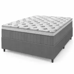 Cama Box Casal Colchão Molas Ensacadas Ômega 138x188x70cm Cinza / Branco Hellen