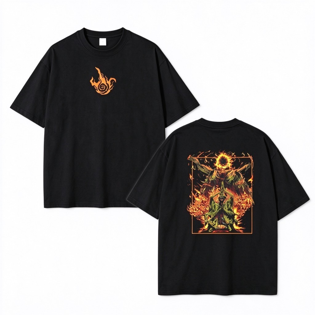 Camiseta Unissex Premium De Algodão, Estampa Anime Naruto De Fogo, Cor Preta Oversize, Para Uso Diário, Passeios E