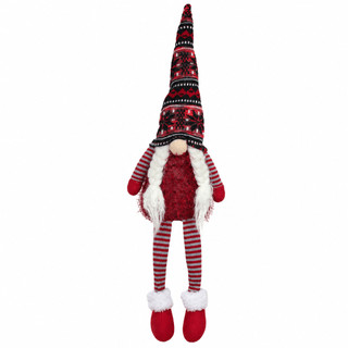 Enfeite Decoração de Natal Gnomo Sentado com Pernas Flexíveis Gorro Grande Para Árvore Sala e Aparador