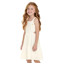 Vestido Infantil Menina Bordado Vazado Colorittá Bege