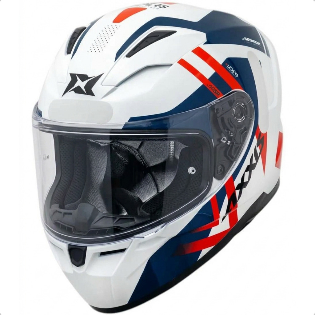 Capacete Fechado Masculino Moto Axxis Segment Leders Azul Fechado Branco Sólido Brilhante