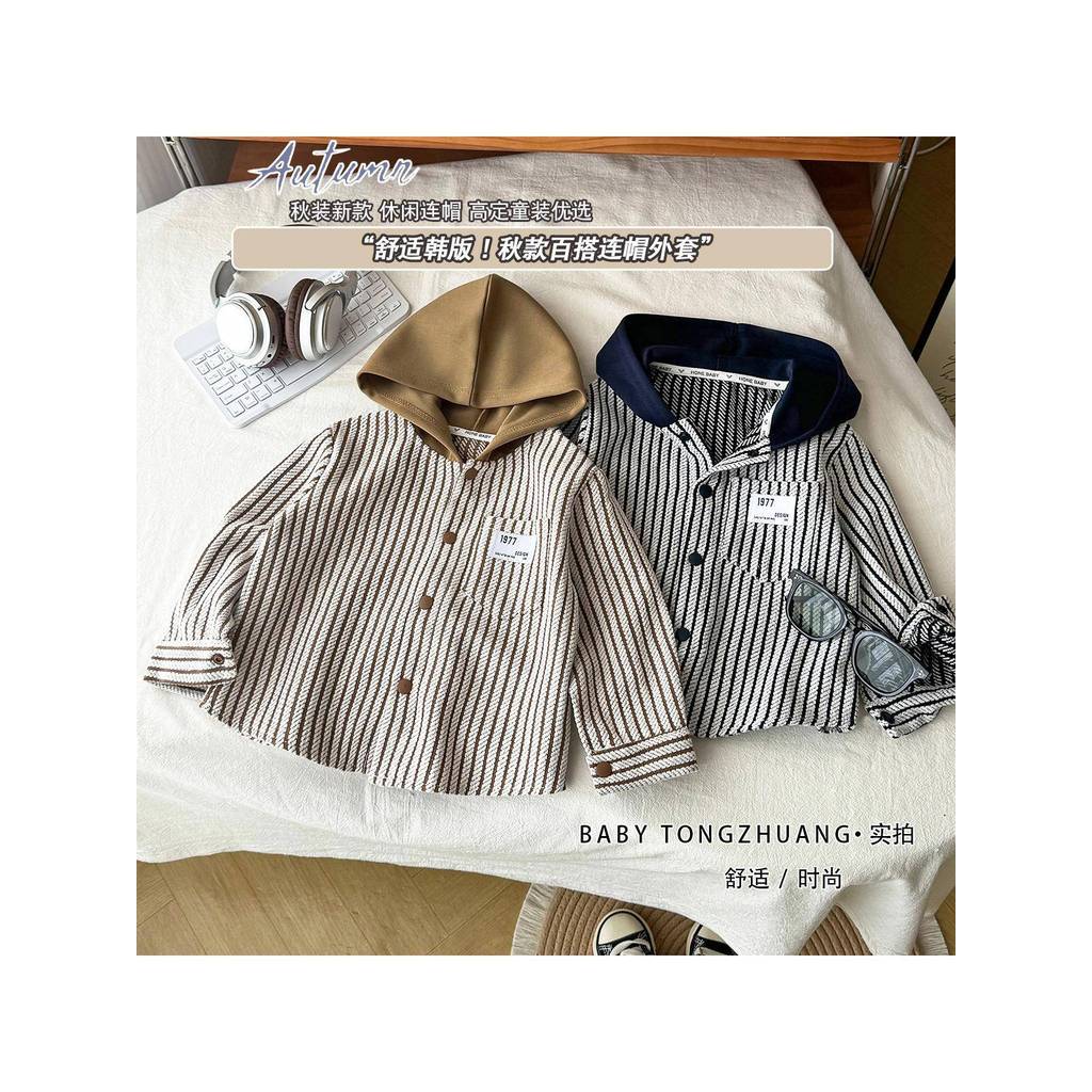 Crianças jaqueta primavera outono estilo meninos moda frito rua camisas listradas de manga comprida médio grande criança