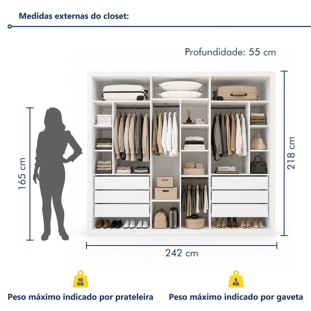 Módulo Closet Casal sem Portas 6 Gavetas Itália Yescasa Branco Branco · foto 2