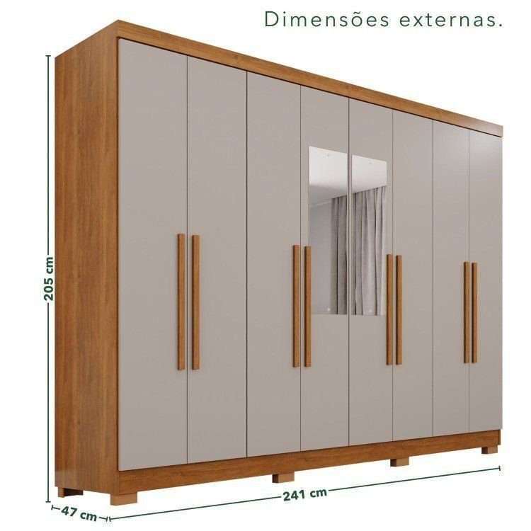 Guarda-Roupa Casal com Espelho 8 Portas 4 Gavetas com Pés França Espresso Móveis Off White/Cinamomo Cinamomo/Off · foto 2