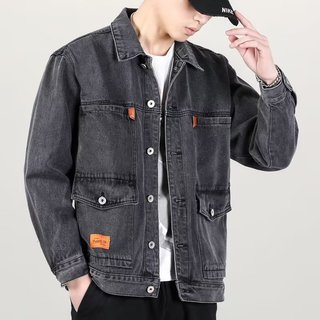 Jaqueta jeans retrô cinza fumaça masculina, novo estilo, simples, moderna, solta, roupa de trabalho, jaqueta jeans