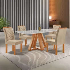 Conjunto Mesa Tampo Smart Plus Kyra 120CMX90CM 4 Cadeiras Arthus