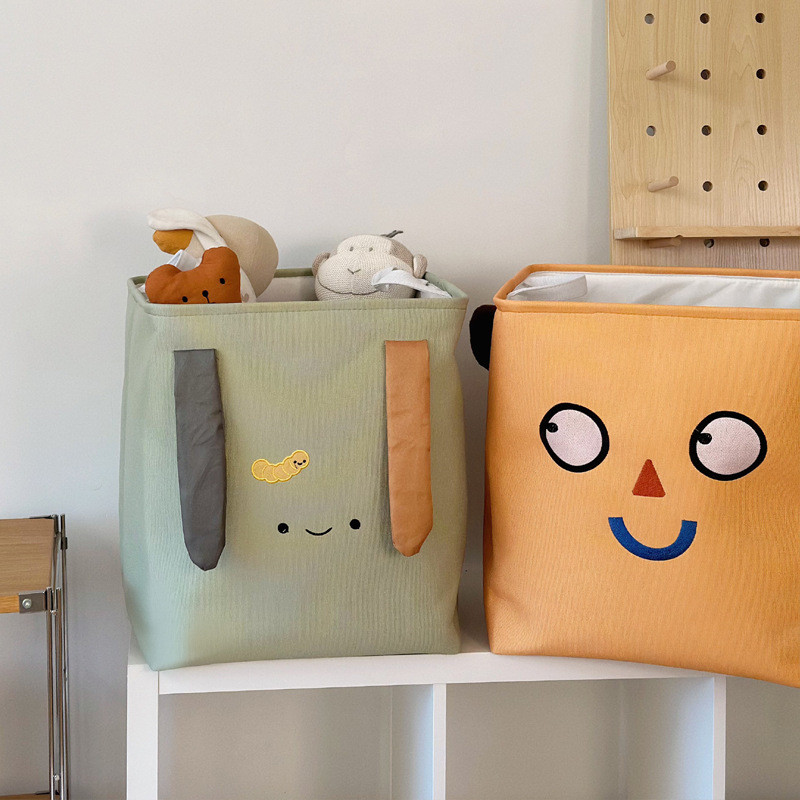 Ass mãe engrossado tecido bordado dos desenhos animados cesta de armazenamento roupas crianças brinquedo balde de armaze