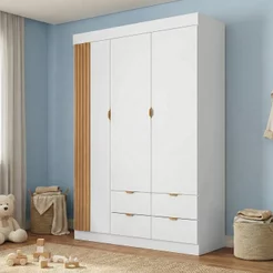 Guarda-Roupa Infantil 100% MDF 3 Portas e 4 Gavetas Ayla Branco Branco