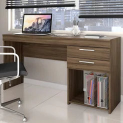 Escrivaninha Mesa Escritório Office 2 Gavetas 121cm Nogal Trend Marrom Nogal Trend