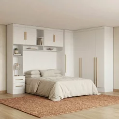 Guarda Roupa Casal Modulado 3 Peças 9 Portas 5 Gavetas com Cabeceira 100% MDF Smart Branco Branco
