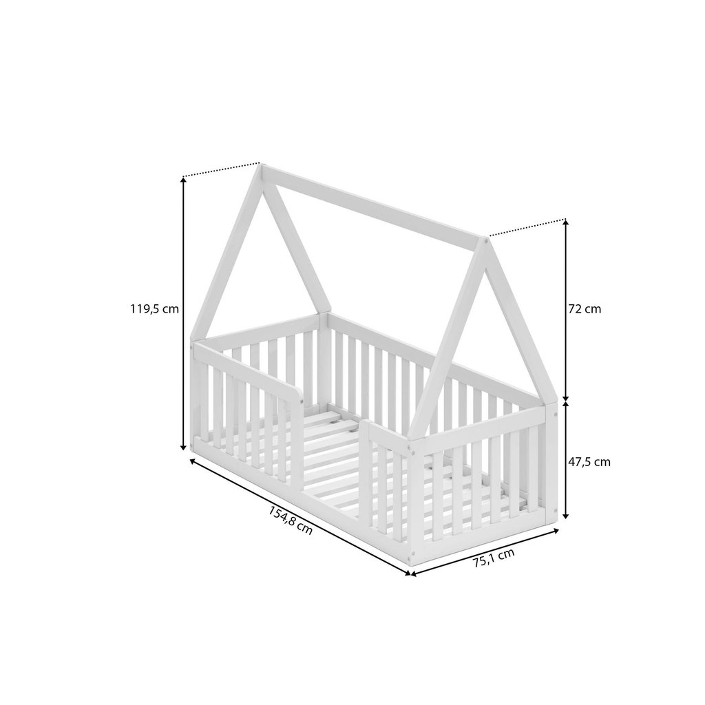 Mini Cama Montessoriana com Grade e Telhado Giulia Casatema MadeiraOriginals Branco Branco · foto 2