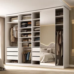 Guarda-Roupa Closet Casal 100% MDF BP 277,7cm com 1 Porta Espelho 6 Gavetas Sion Branco Branco