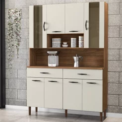 Armário de Cozinha 8 Portas 2 Gavetas Golden Branco/Nogueira/Off White Nogueira/Off White
