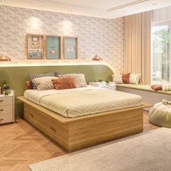 Cama Infantil Casal/Queen com 4 Gavetas Gades Yescasa Marrom/Freijó Freijó