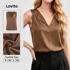 Lovito Elegante Blusa Marrom Clássica E Versátil Primavera/verão Para Mulheres TKB38BR024