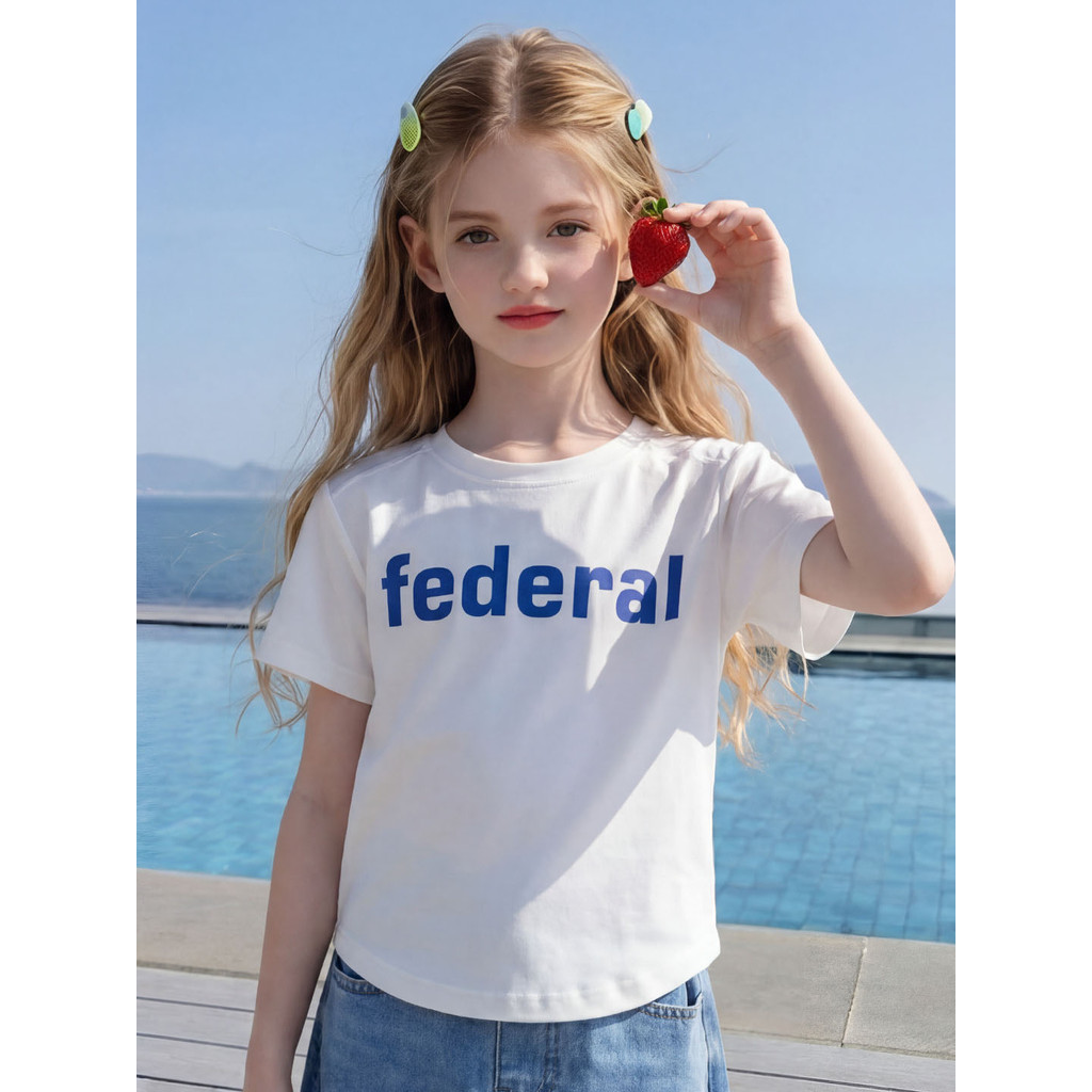Meninas puro algodão curto camiseta 2026 verão carta impressão Irregular médio grande crianças estilo coreano moda manga