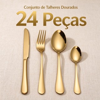 24 Pcs LouçA De Aço InoxidáVel Colher De Sobremesa Dourada / Luxuoso