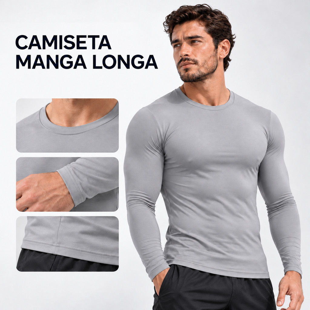 Camiseta Manga Longa Masculina Térmica Proteção Solar Uv 50+ Fator Compressão Academia Fitness