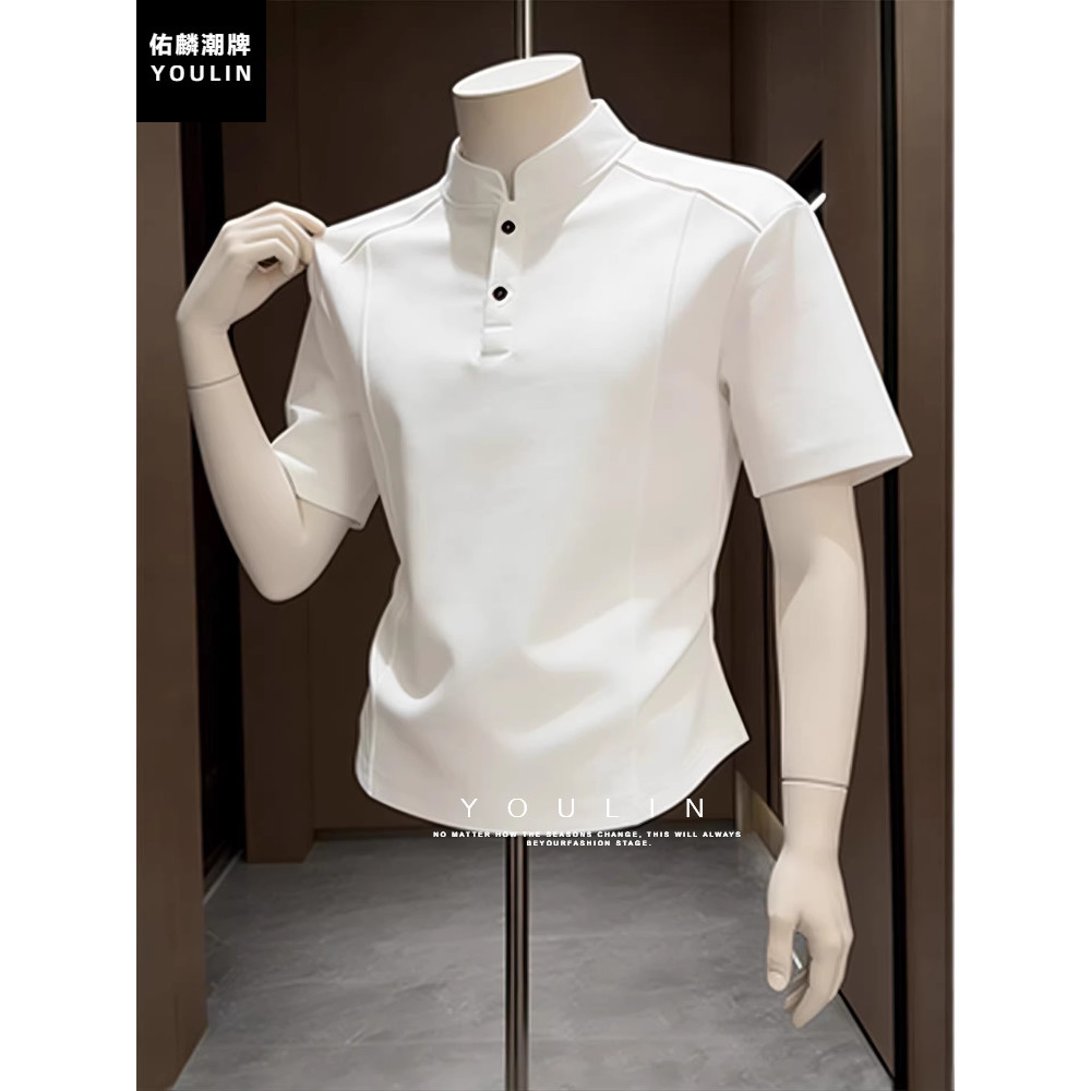 Cleanfit branco Henry colarinho de manga curta masculino verão americano pesado genuíno ombro camiseta camisa polo de fu
