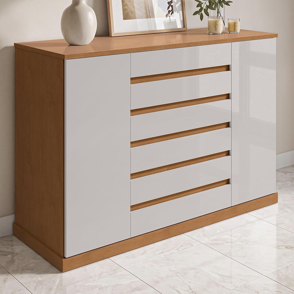Imagem Comoda Vedra 7 Gavetas 2 Portas Amendoa Clean/Off White