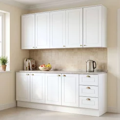 Cozinha Compacta Modulada 4 Peças 100% MDF 2 Armários Aéreos 2 Balcões com Tampo Branca/Calcare Emily Branco
