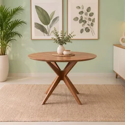 Mesa de Jantar Base Estrelada de Madeira Maciça 108cm Alice Marrom/Cinamomo 108