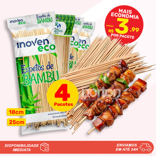 Kit 200 Espetos Palitos de Bambu Churrasco Petisco Aperitivo Artesanato 18cm 25cm Inoven