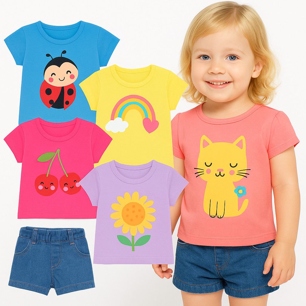 Kit 2 Camisetas de Menina Verão Infantil - Kit 2 Blusas para Meninas Verão Sortidas- Camisa Feminina Verão