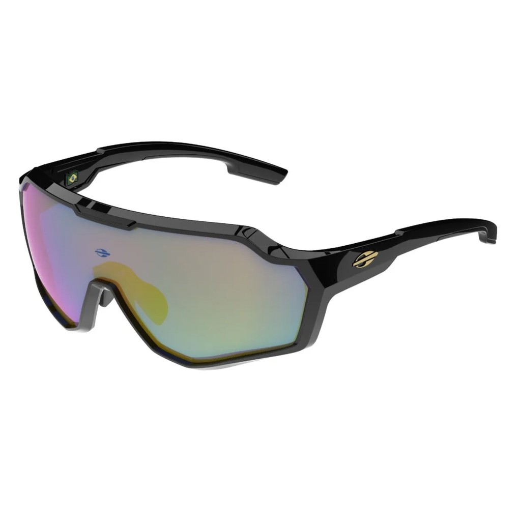 OCULOS SOL MORMAII ESPORTIVO BRAVUS PRETO BRILHO DOURADO LENTE DOURADO OCRE