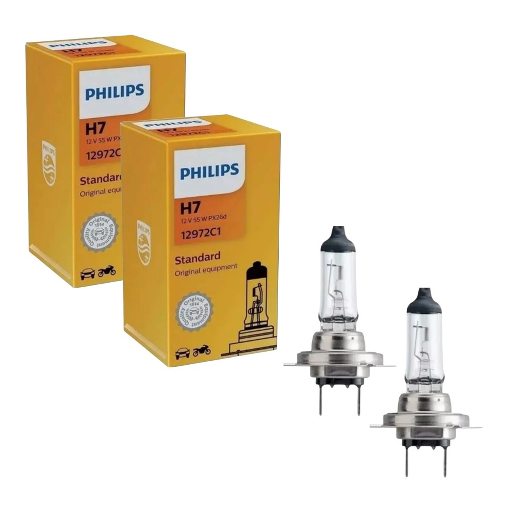 PAR DE LÂMPADA AUTOMOTIVA PHILIPS STANDARD HALÓGENA FAROL ALTO BAIXO NEBLINA 7 12V 55W