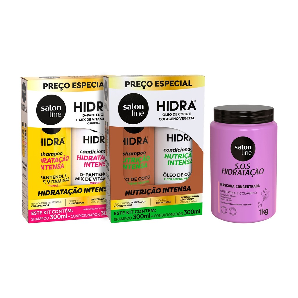 Kit com 2 Shampoos e 2 Condicionadores Hidra + Máscara SOS Hidratação Bio-Reconstrução Sal...