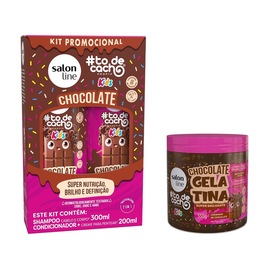 Kit Shampoo e Condicionador + Gelatina com Cheirinho de Chocolate #todecacho Kids em Oferta na Shopee