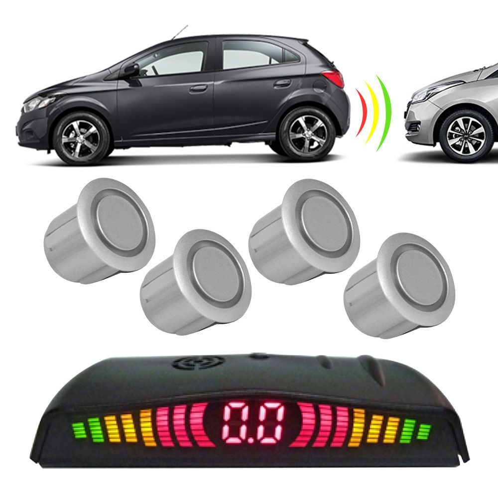 Sensor de Estacionamento 4 Pontos com Visor de LED Orbe 21mm Sobrepor Cromado Universal