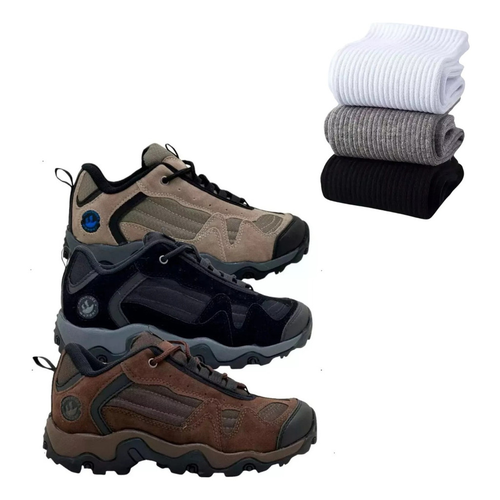 Kit Tenis Masculino Nobuck Wonder Trilha + 12 Pares De Meias