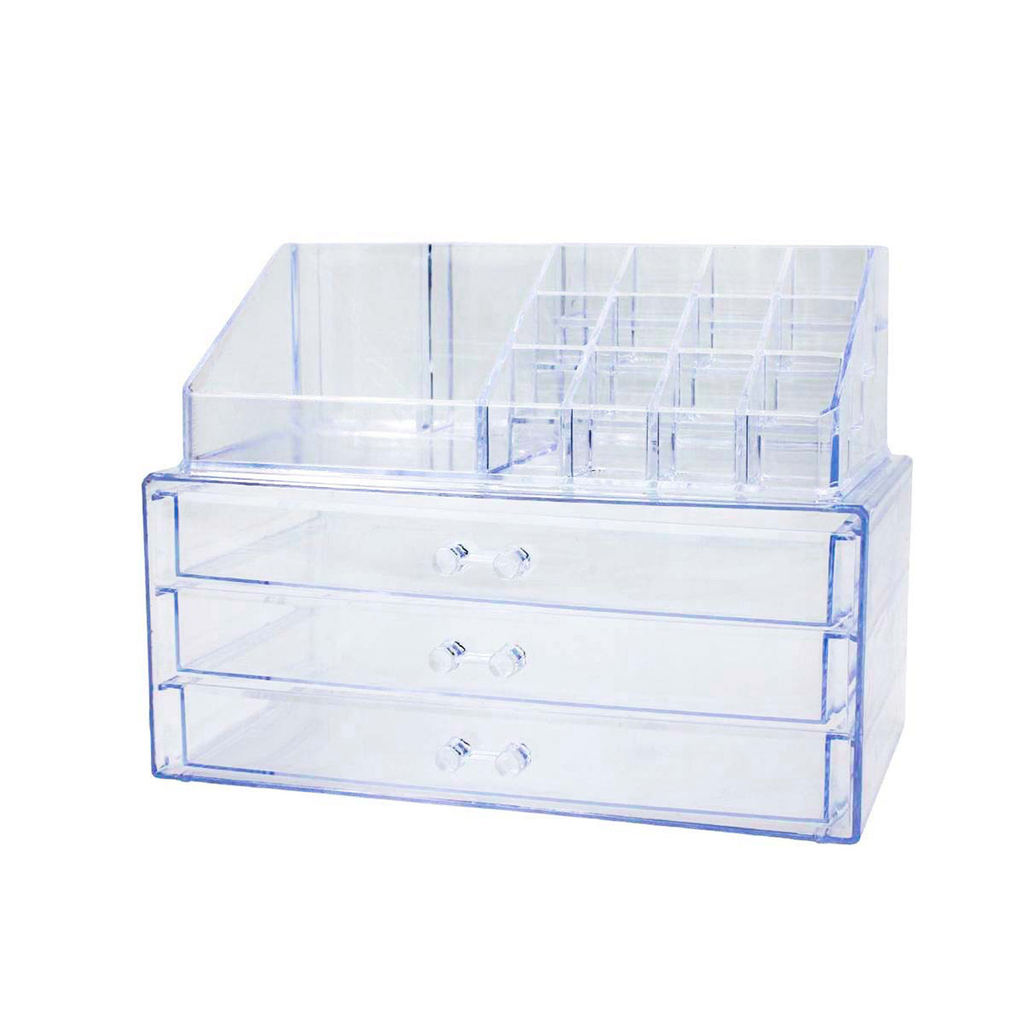 Organizador Porta Maquiagem Acrílico Duplo com 3 Gavetas