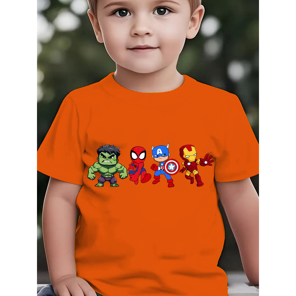 MARVEL Camiseta de manga curta de verão para rapazes - Hulk, Homem-Aranha,