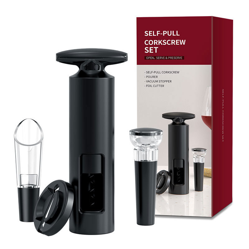 KIT 4 ACESSÓRIOS VINHO ABRIDOR TAMPA BICO-DOSADOR SACA ROLHA