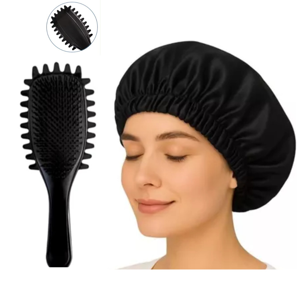 1 Escova Onda Finalizadora Beauty Flash, 1 Toucas de Cetim Anti Frizz Ideal Para dormir