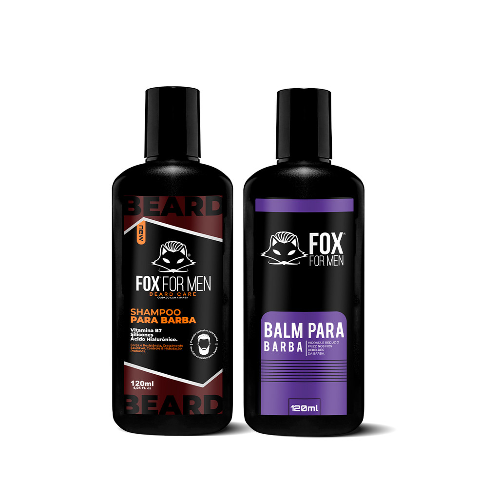 Kit Completo Barba Fox For Men Shampoo 120ml + Balm 120ml Crescimento Hidratação Vitamina B7 em Oferta na Shopee