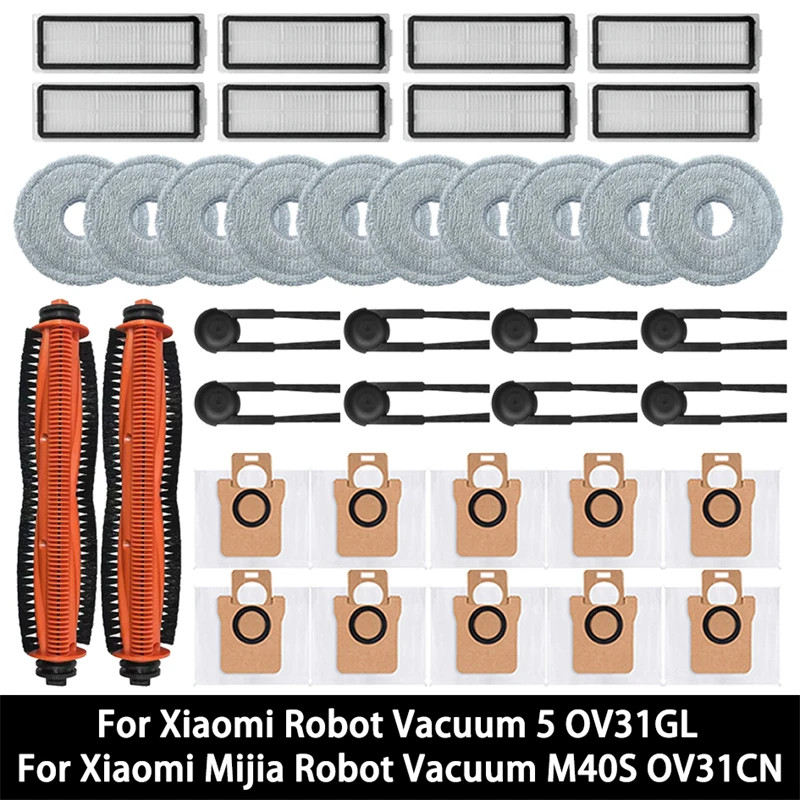 Para Xiaomi Robô Aspirador 5 OV31GL/Mijia M40S , Acessório De Pó , Escova Principal/Lateral , Filtro , Esfregão , Saco