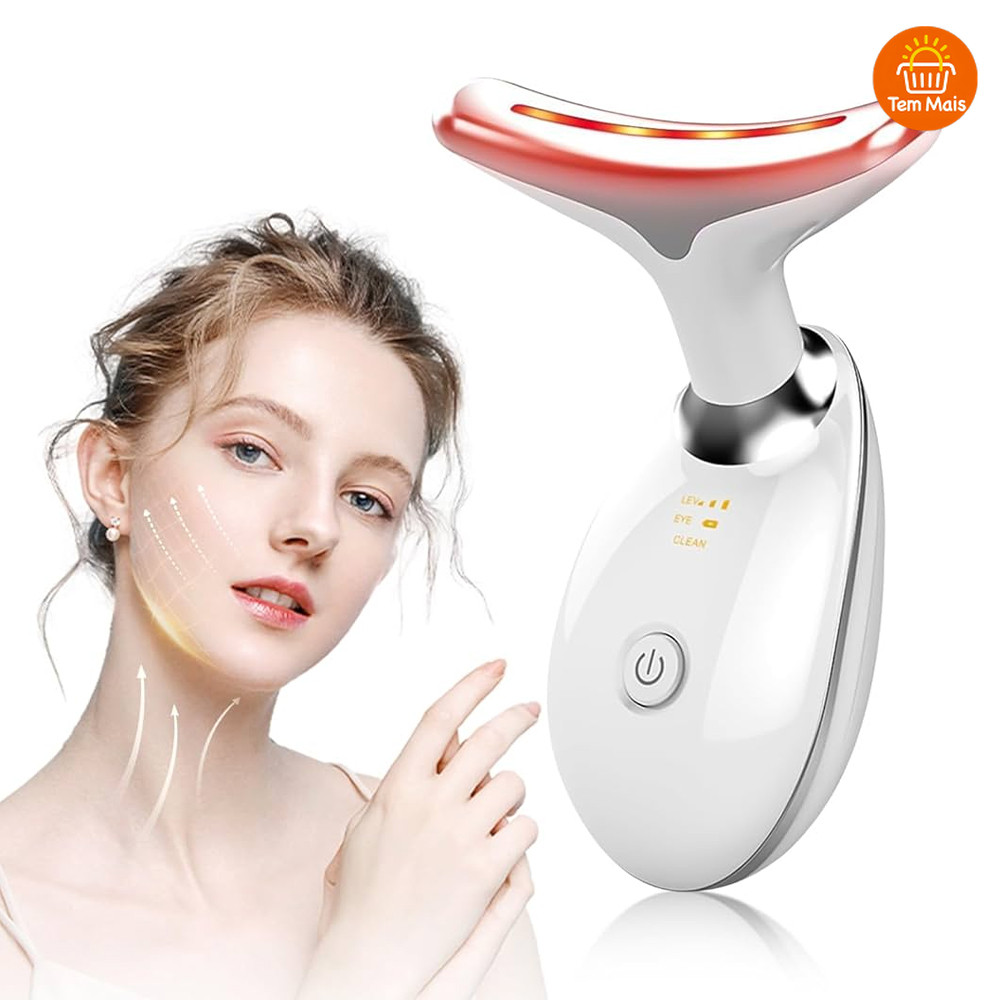 Massageador LED de Fototerapia – Combate Rugas, Firma Pescoço e Rosto, Recupera Elasticidade da Pele