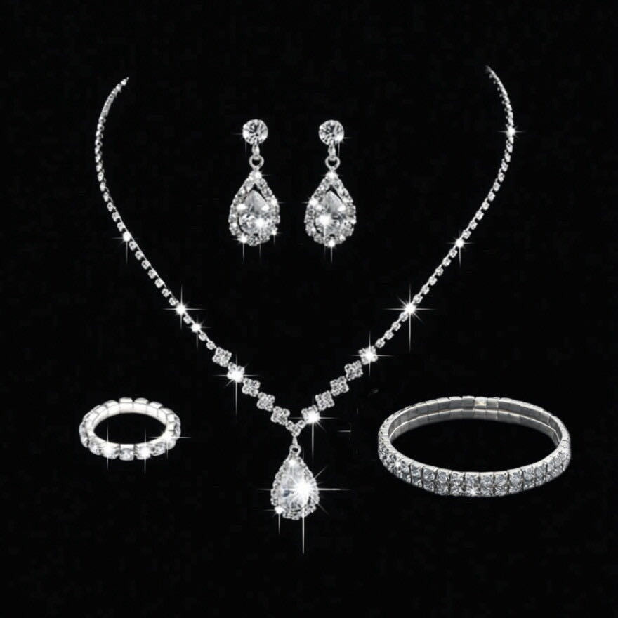 Conjunto de Joias Luxuosas com Zircônia Colar Brincos Anel para Noiva e Ocasiões Especiais