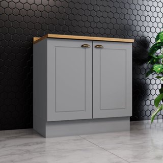Balcão para Cozinha 2 Portas 80cm com Tampo Para Cooktop Emily Cinza Nature em Oferta na Shopee